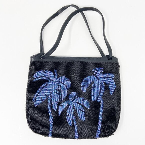 Tommy Bahama Handbags - VINTAGE TOMMY BAHAMA | Black with Blue Palm Tree Beaded Handbag